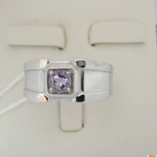 Серебряное кольцо-печатка (перстень), 925 пробы с аметистом, 2200000484420