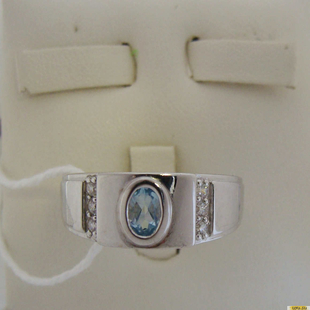 Серебряное кольцо-печатка (перстень), 925 пробы с топазом, фианитом, 2200000486868