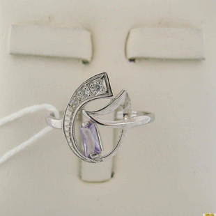 Серебряное кольцо 925 пробы с аметистом, фианитом, 2200000498922