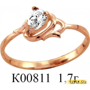 Золотое кольцо 585 пробы с фианитом, К00811 в комплекте с С00007