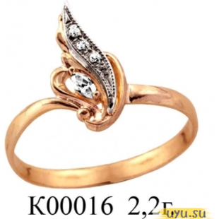 Золотое кольцо 585 пробы с фианитом, К00016 в комплекте с С00015