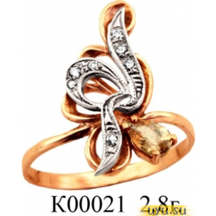Золотое кольцо 585 пробы с фианитом, К00021 в комплекте с С00023