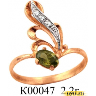 Золотое кольцо 585 пробы с фианитом, К00047 в комплекте с С00031