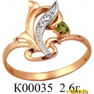 Золотое кольцо 585 пробы с фианитом, К00035 в комплекте с С00033