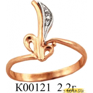 Золотое кольцо 585 пробы с фианитом, К00121 в комплекте с С00058