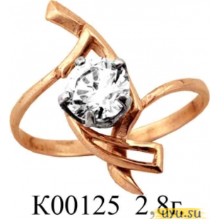 Золотое кольцо 585 пробы с фианитом, К00125 в комплекте с С00060