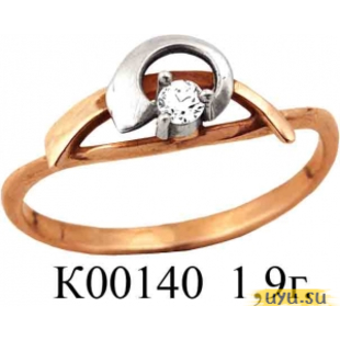 Золотое кольцо 585 пробы с фианитом, К00140 в комплекте с С00067