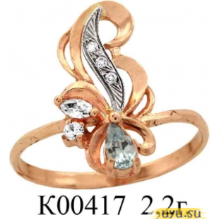 Золотое кольцо 585 пробы с фианитом, К00417 в комплекте с С00111