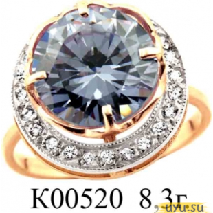 Золотое кольцо 585 пробы с фианитом, К00520 в комплекте с С00143