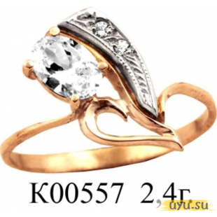 Золотое кольцо 585 пробы с фианитом, К00557 в комплекте с С00179
