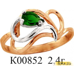 Золотое кольцо 585 пробы с фианитом, К00852 в комплекте с С00233