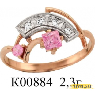 Золотое кольцо 585 пробы с фианитом, К00884 в комплекте с С00234