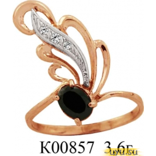 Золотое кольцо 585 пробы с фианитом, К00857 в комплекте с С00237