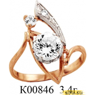 Золотое кольцо 585 пробы с фианитом, К00846 в комплекте с С00238