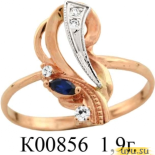 Золотое кольцо 585 пробы с фианитом, К00856 в комплекте с С00242