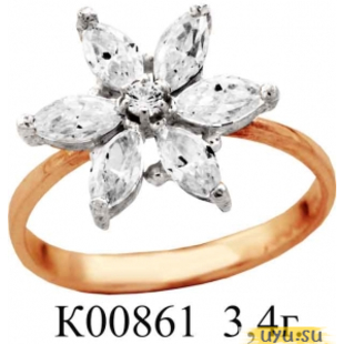 Золотое кольцо 585 пробы с фианитом, К00861 в комплекте с С00243