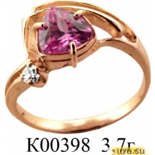 Золотое кольцо 585 пробы с фианитом, К00398 в комплекте с С00414