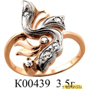 Золотое кольцо 585 пробы с фианитом, К00439 в комплекте с С00377