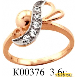 Золотое кольцо 585 пробы с фианитом, К00376 в комплекте с С00375