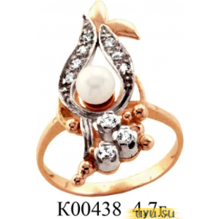 Золотое кольцо 585 пробы с фианитом, К00438 в комплекте с С00372