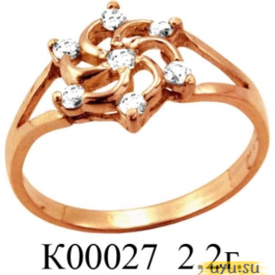 Золотое кольцо 585 пробы с фианитом, К00027