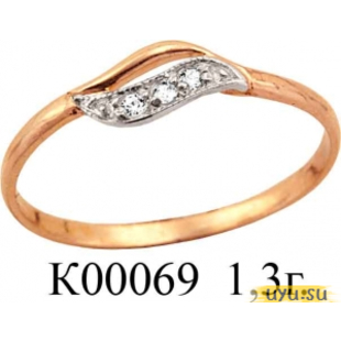 Золотое кольцо 585 пробы с фианитом, К00069