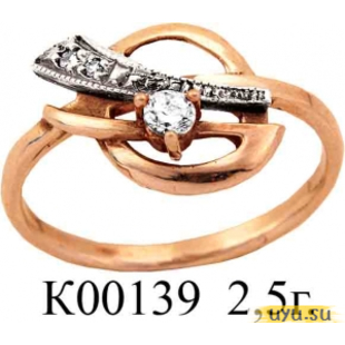 Золотое кольцо 585 пробы с фианитом, К00139