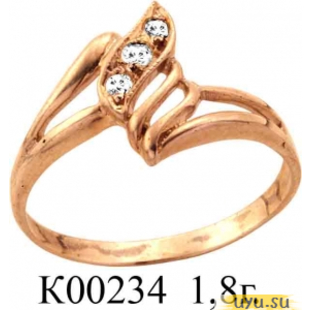 Золотое кольцо 585 пробы с фианитом, К00234