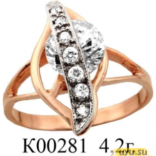 Золотое кольцо 585 пробы с фианитом, К00281