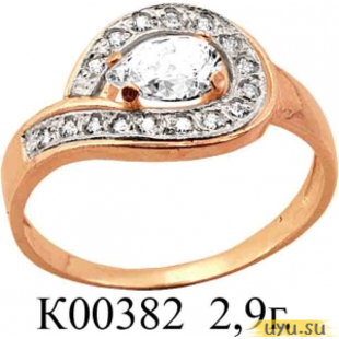 Золотое кольцо 585 пробы с фианитом, К00382