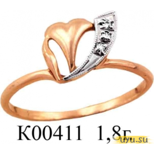 Золотое кольцо 585 пробы с фианитом, К00411