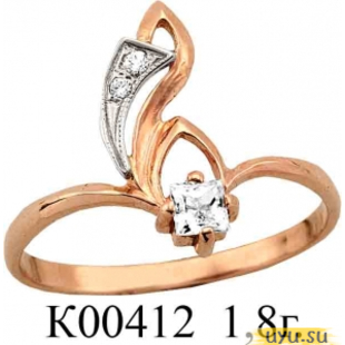 Золотое кольцо 585 пробы с фианитом, К00412