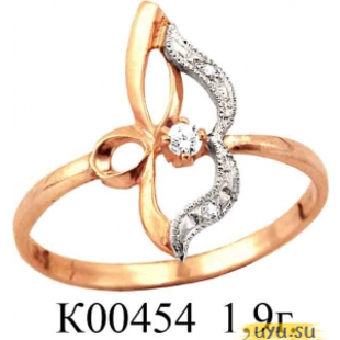 Золотое кольцо 585 пробы с фианитом, К00454