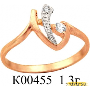Золотое кольцо 585 пробы с фианитом, К00455