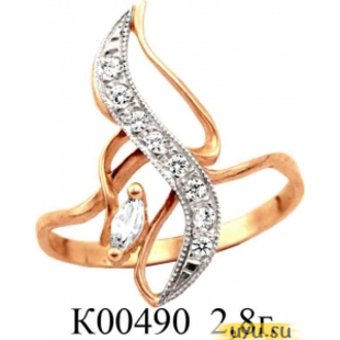 Золотое кольцо 585 пробы с фианитом, К00490