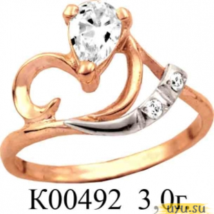 Золотое кольцо 585 пробы с фианитом, К00492