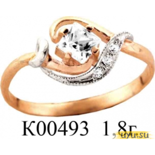 Золотое кольцо 585 пробы с фианитом, К00493