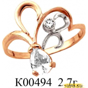 Золотое кольцо 585 пробы с фианитом, К00494