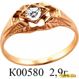 Золотое кольцо 585 пробы с фианитом, К00580