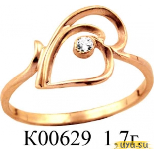 Золотое кольцо 585 пробы с фианитом, К00629
