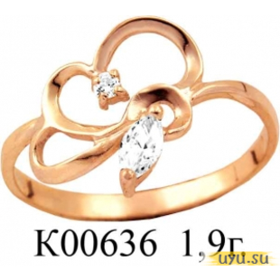 Золотое кольцо 585 пробы с фианитом, К00636