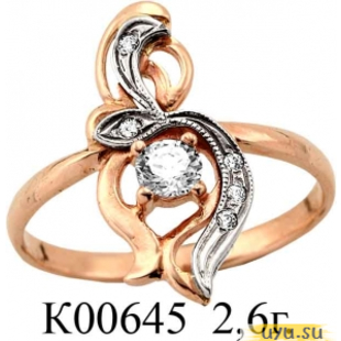 Золотое кольцо 585 пробы с фианитом, К00645