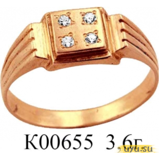 Золотое кольцо 585 пробы с фианитом, К00655