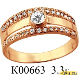 Золотое кольцо 585 пробы с фианитом, К00663