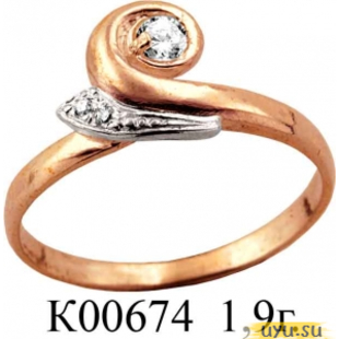 Золотое кольцо 585 пробы с фианитом, К00674