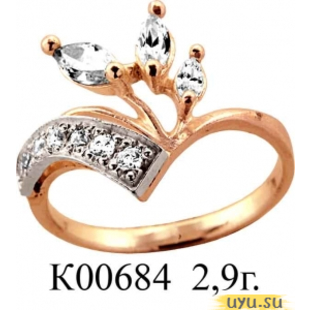 Золотое кольцо 585 пробы с фианитом, К00684