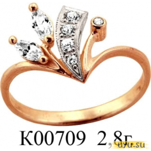 Золотое кольцо 585 пробы с фианитом, К00709