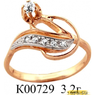 Золотое кольцо 585 пробы с фианитом, К00729
