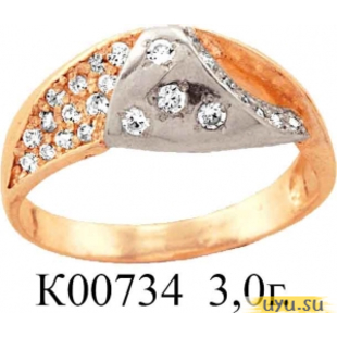 Золотое кольцо 585 пробы с фианитом, К00734