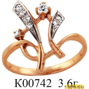 Золотое кольцо 585 пробы с фианитом, К00742